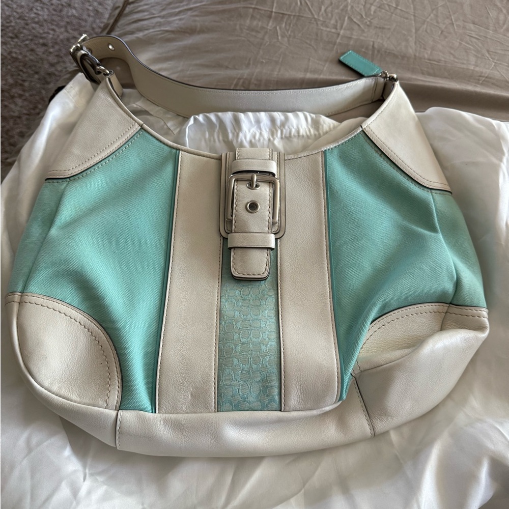Coach Aqua and Cream Hobo Bag